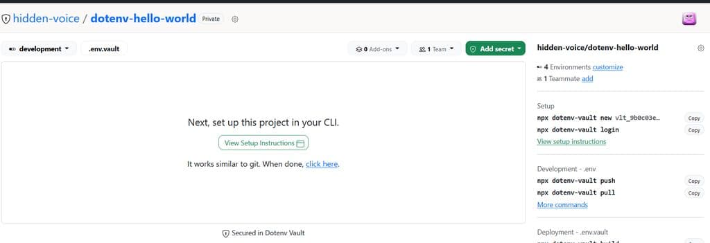Screenshot of dotenv-hello-world
