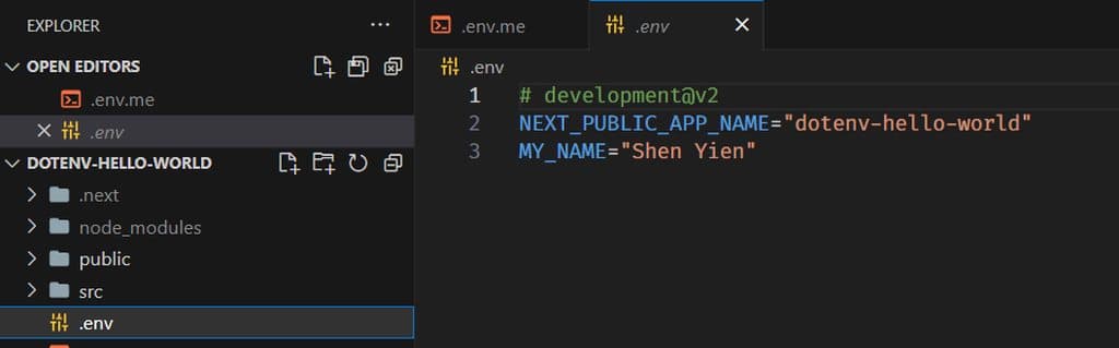 screenshot of downloaded .env