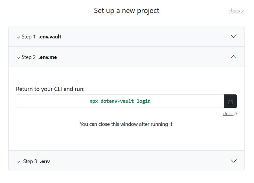 Screenshot of step2 in project setup