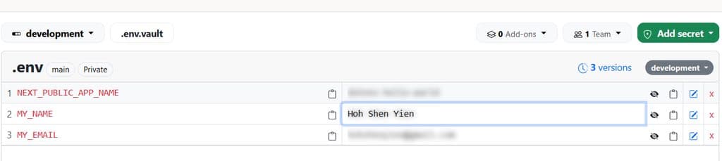 Screenshot of updated value from dotenv