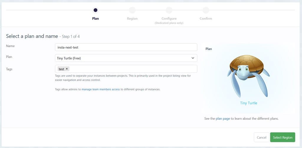 Creating an instance in Elephant SQL