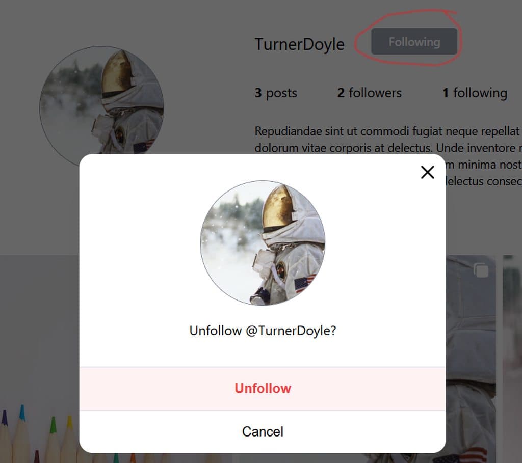 Screenshot of the app modal