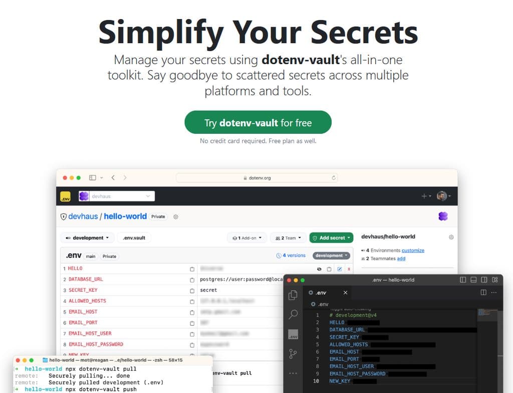 Screenshot of dotenv website