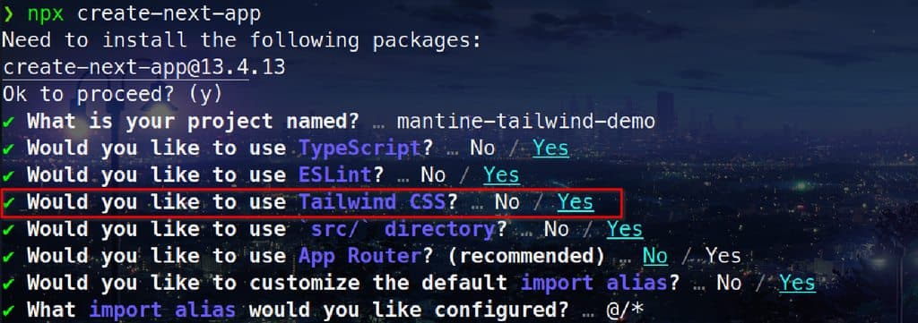 Screenshot of Nextjs setup