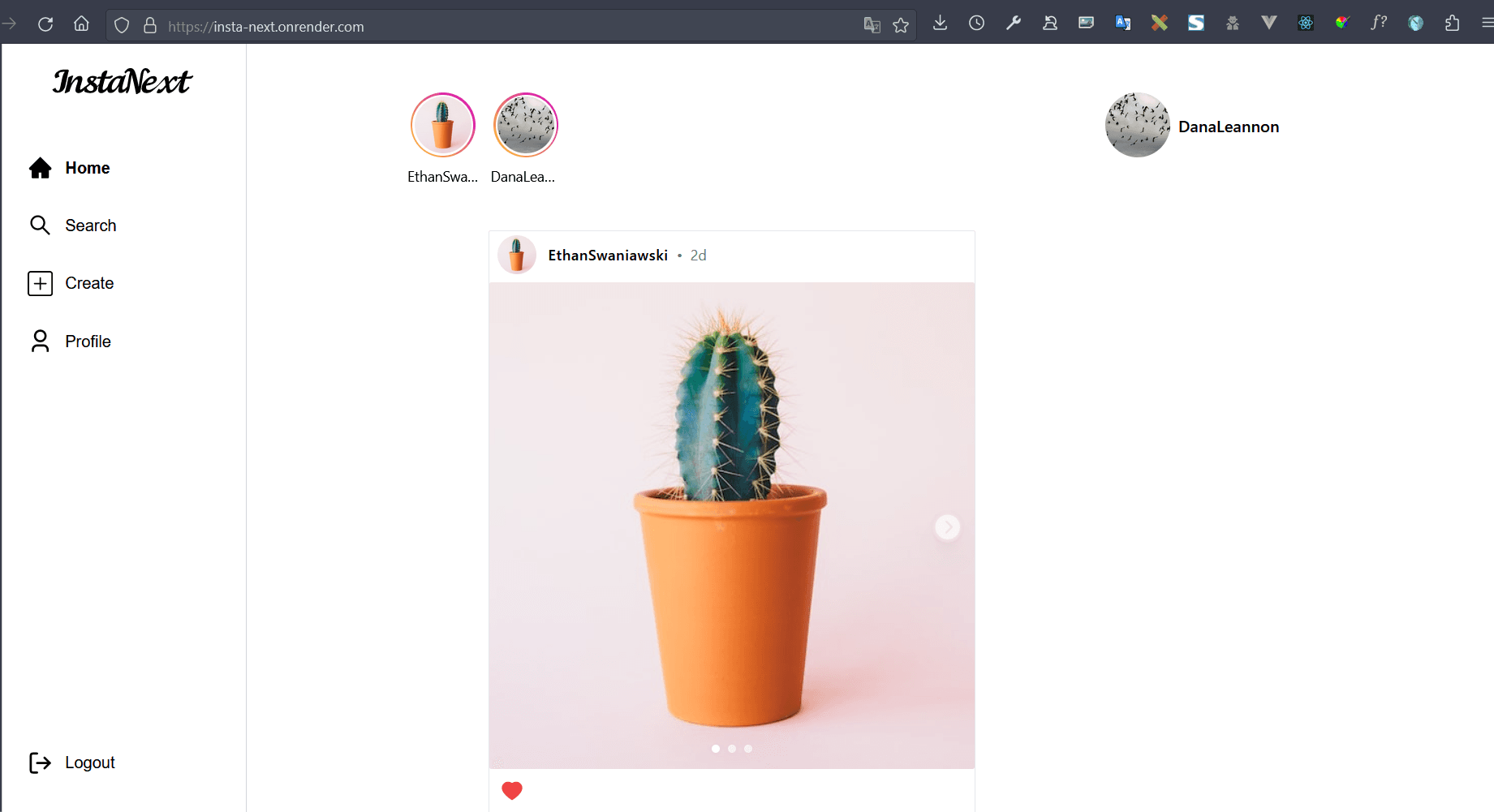Screenshot of InstaNext deployed on Render