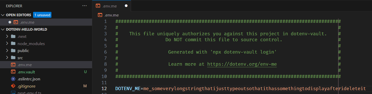 Screenshot of my edited .env.me