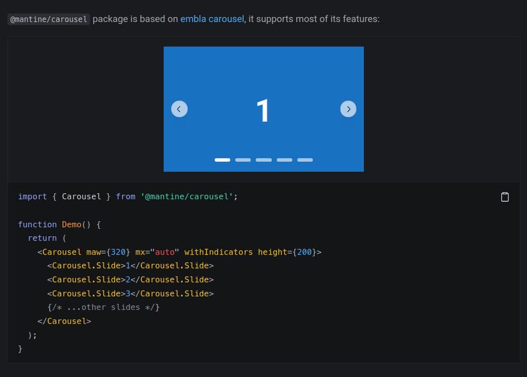 Screenshot of Mantine's Carousel component