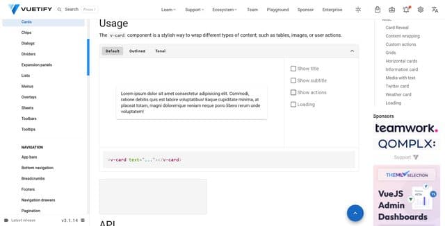 Screenshot of Vuetify documentation