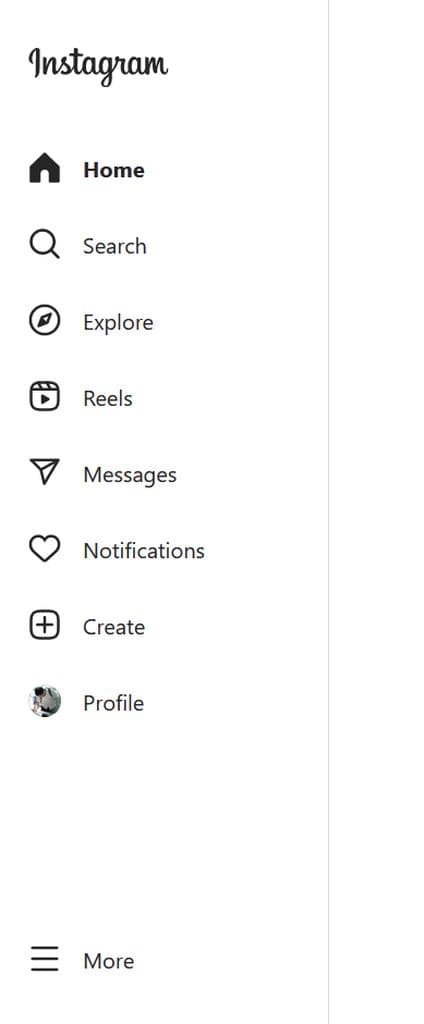 The sidebar of Instagram
