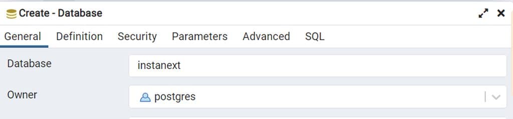 Creating new database in PgAdmin