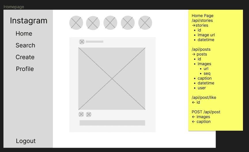 Low fidelity prototype of homepage