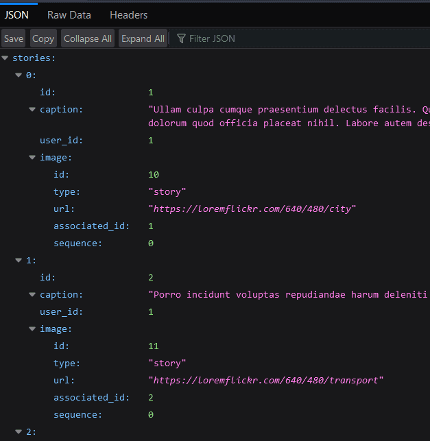 JSON stores API response