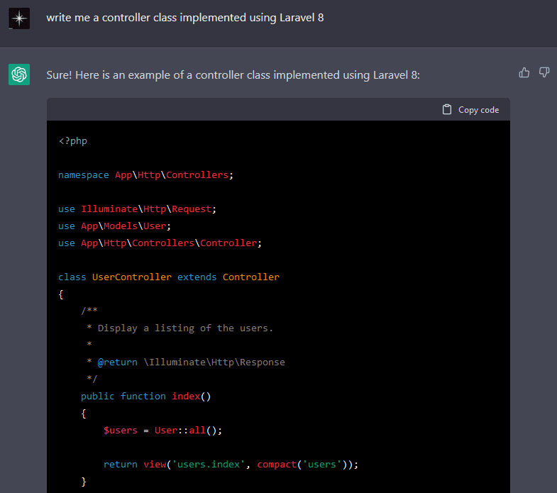 ChatGPT implementing a controller class