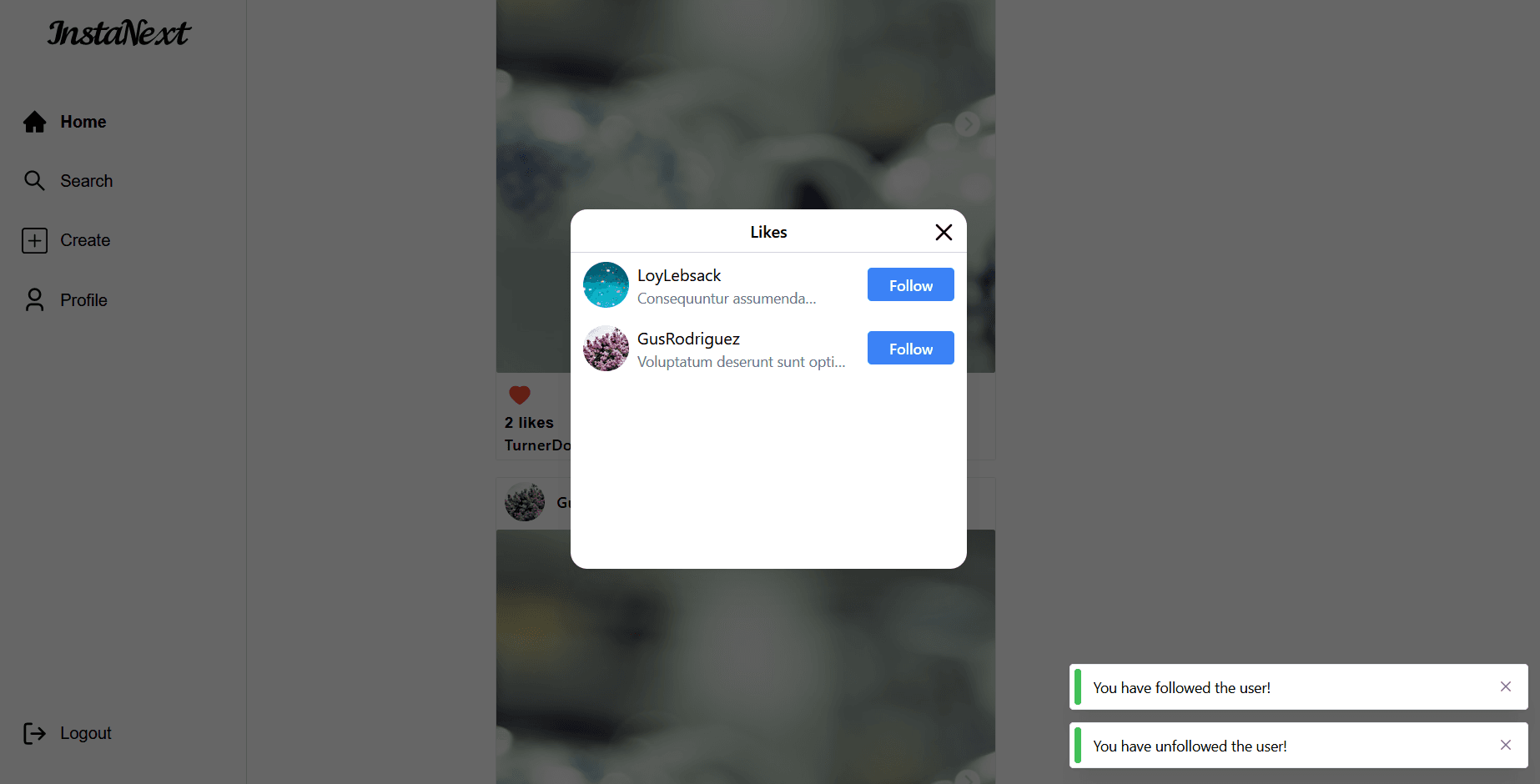 Unfollowing on Likes Modal