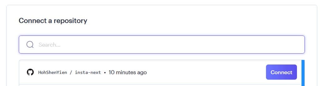 Selecting a repository from Render dashboard