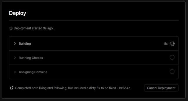 Vercel deployment in progress