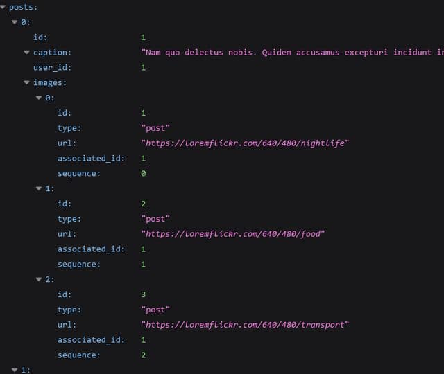 JSON response with nested images field