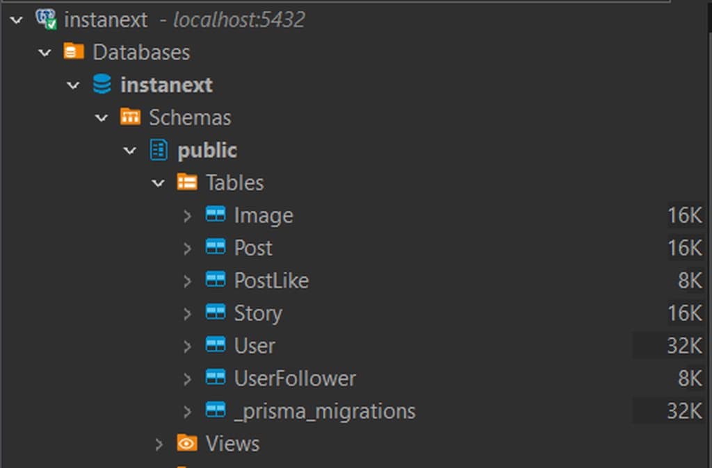 The database structure from Prisma migration