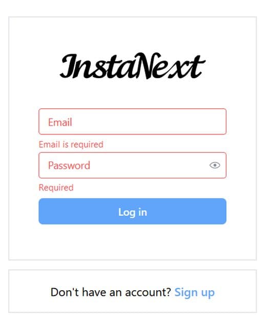 Screenshot of error messages on Login Form