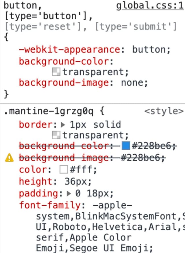 Screenshot of Tailwind preflight overriding Mantine's styles