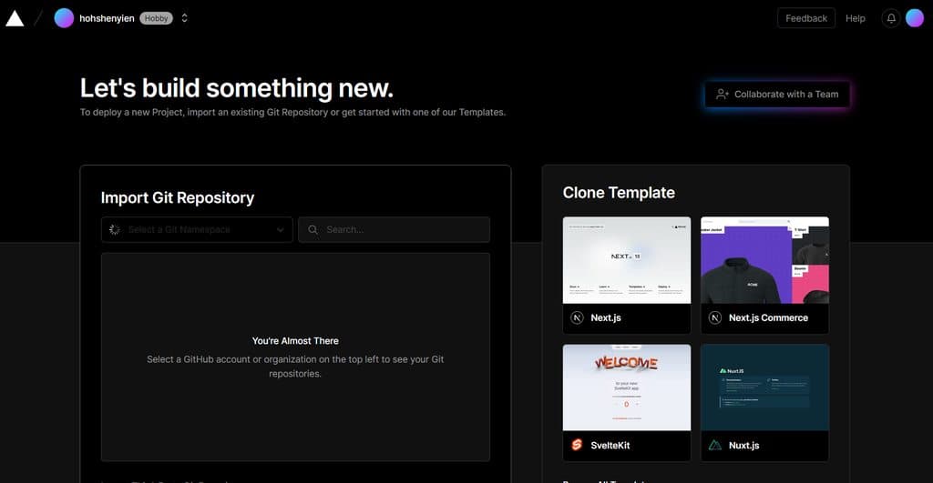Creating new service on Vercel